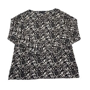 Mario Serrani Italy Womens XL Black White Geometric Chevron V-Neck Knit Top